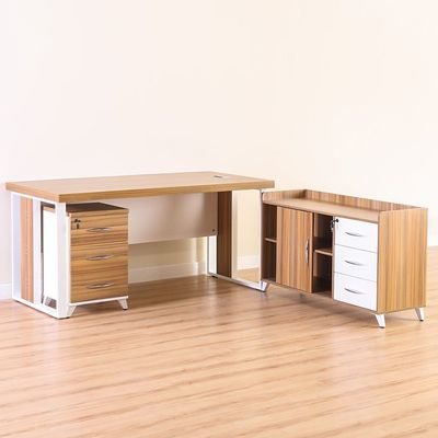 Aviator Office Table with Drawer Cabinet & Side Pedestal