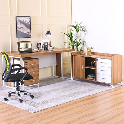 Aviator Office Table with Drawer Cabinet & Side Pedestal