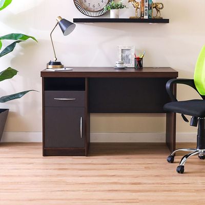 Recardo Office Table with Pedestal - Walnut/Black