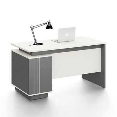 Skive Office Desk With Drawer & Storage - Grey