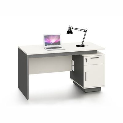 Skive Office Desk With Drawer & Storage - Grey