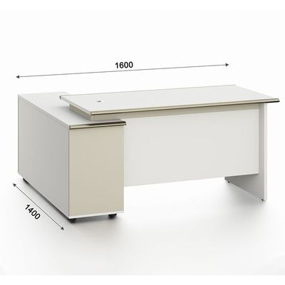 Eupen Executive L- Shape  Office Desk W/Lockable Top Drawer And Open Shelves - White/Beige