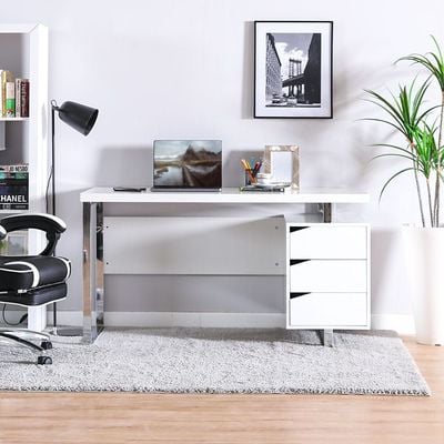 Argel Office Desk - High Gloss White