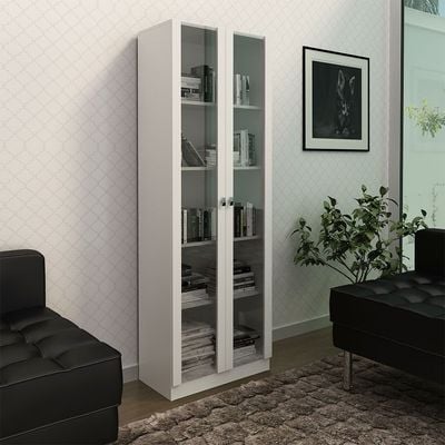 Kinsey Tall Office Cabinet with 2 Glass Doors - White - With 2-Year Warranty