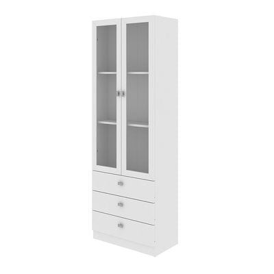 Kinsey Display Cabinet with 2 Glass Doors & 3 Drawers - White - With 2-Year Warranty