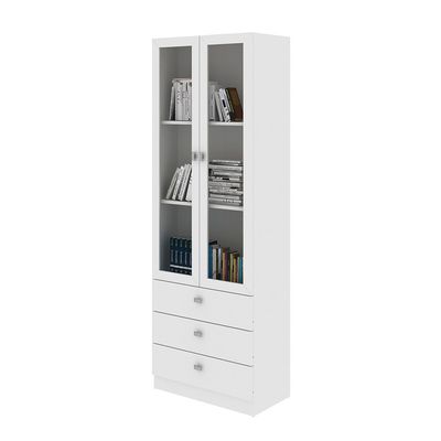 Kinsey Display Cabinet with 2 Glass Doors & 3 Drawers - White - With 2-Year Warranty