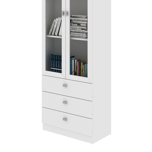 Kinsey Display Cabinet with 2 Glass Doors & 3 Drawers - White - With 2-Year Warranty