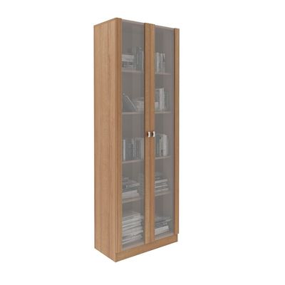 Kinsey Tall Office Cabinet With 2 Glass Doors- Brown - With 2-Year Warranty