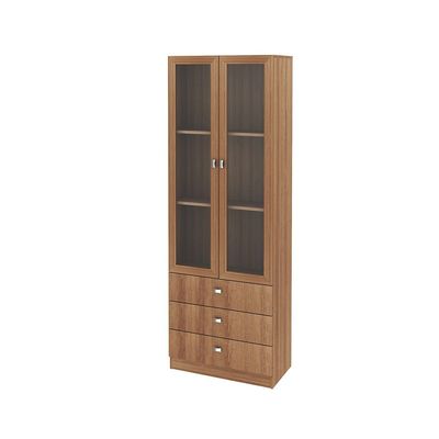 Kinsey Display Cabinet with 2 Glass Doors & 3 Drawers - Brown - With 2-Year Warranty