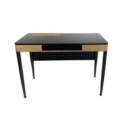 Nevel Study Desk with Drawer & Wire Management - Black/Oak - With 2-Year Warranty