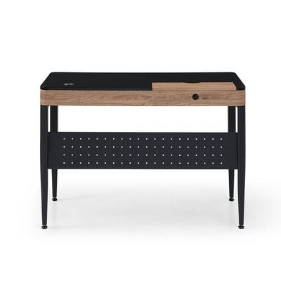 Nevel Study Desk with Drawer & Wire Management - Black/Oak - With 2-Year Warranty