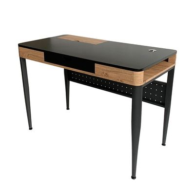 Nevel Study Desk with Drawer & Wire Management - Black/Oak - With 2-Year Warranty