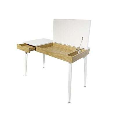 Modway Study Desk with Drawer & Wire Management - White/Oak - With 2-Year Warranty