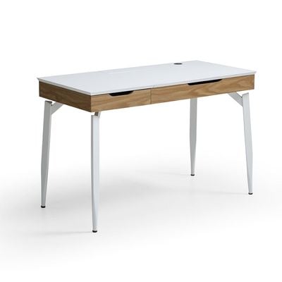 Modway Study Desk with Drawer & Wire Management - White/Oak - With 2-Year Warranty