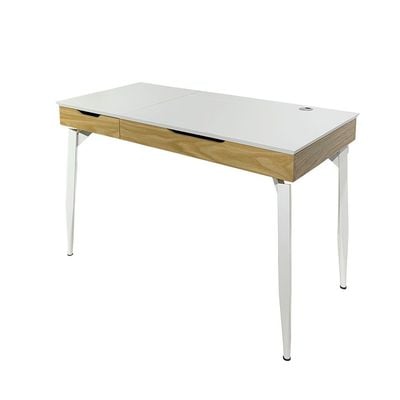 Modway Study Desk with Drawer & Wire Management - White/Oak - With 2-Year Warranty