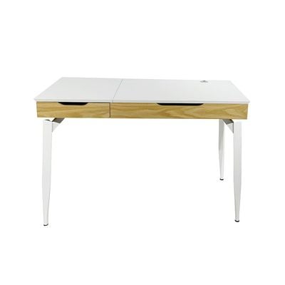 Modway Study Desk with Drawer & Wire Management - White/Oak - With 2-Year Warranty