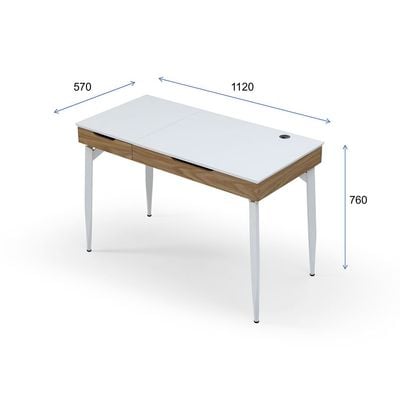 Modway Study Desk with Drawer & Wire Management - White/Oak - With 2-Year Warranty