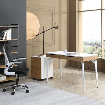 Modway Study Desk with Drawer & Wire Management - White/Oak - With 2-Year Warranty