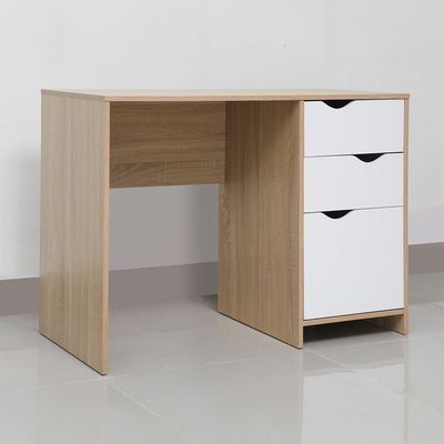 Spence Study Desk with 3 Drawers - White/Oak - With 2-Year Warranty