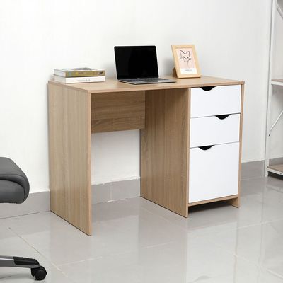 Spence Study Desk with 3 Drawers - White/Oak - With 2-Year Warranty