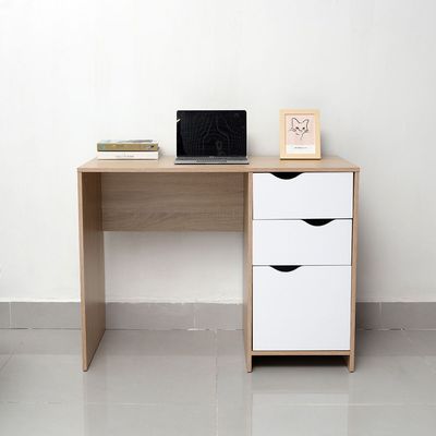 Spence Study Desk with 3 Drawers - White/Oak - With 2-Year Warranty