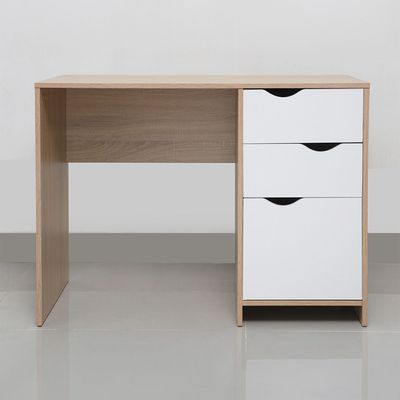 Spence Study Desk with 3 Drawers - White/Oak - With 2-Year Warranty