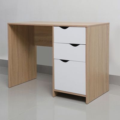 Spence Study Desk with 3 Drawers - White/Oak - With 2-Year Warranty