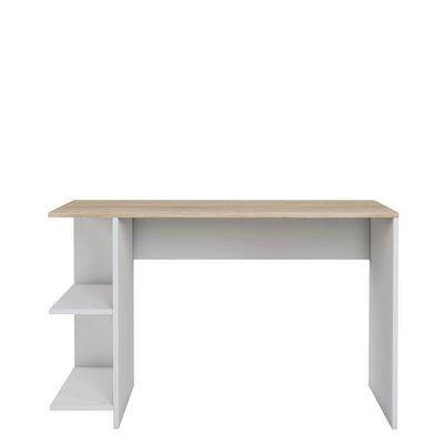 Camillo Office Desk with Shelves - High Gloss White/Light Oak - With 2-Year Warranty