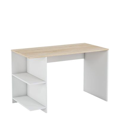 Camillo Office Desk with Shelves - High Gloss White/Light Oak - With 2-Year Warranty