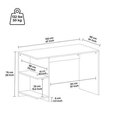 Camillo Office Desk with Shelves - High Gloss White/Light Oak - With 2-Year Warranty