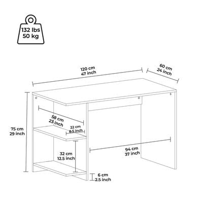 Camillo Office Desk  W/ Shelves - High Gloss White / Light Oak