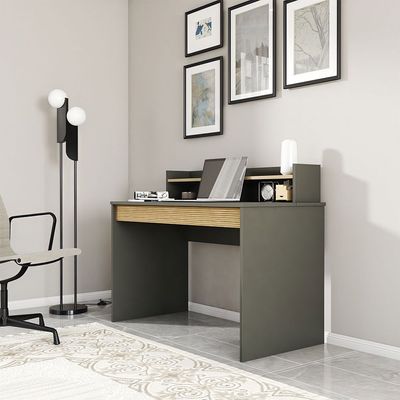 Leroy Office Desk with Hutch - Anthracite/Walnut - With 2-Year Warranty