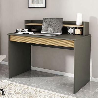 Leroy Office Desk with Hutch - Anthracite/Walnut - With 2-Year Warranty