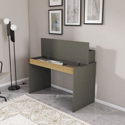 Leroy Office Desk with Hutch - Anthracite/Walnut - With 2-Year Warranty