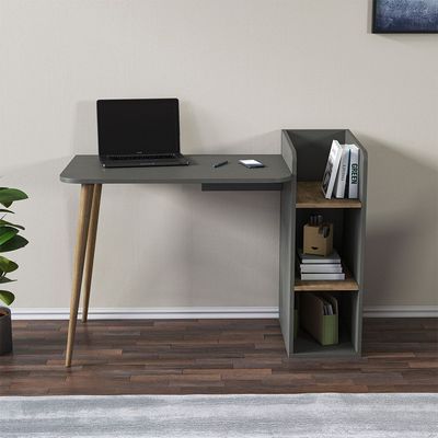 Prugia Office Desk with Shelves - Anthracite/Walnut - With 2-Year Warranty