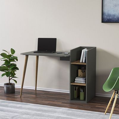 Prugia Office Desk with Shelves - Anthracite/Walnut - With 2-Year Warranty