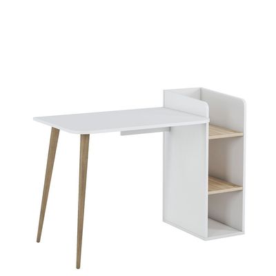 Prugia Office Desk with Shelves - High Gloss White/Light Oak - With 2-Year Warranty