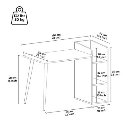 Prugia Office Desk with Shelves - High Gloss White/Light Oak - With 2-Year Warranty