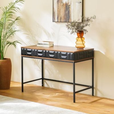 Dello Study Desk with 2 Drawers - Walnut/Black - With 2-Year Warranty