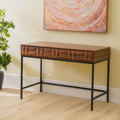 Dello Study Desk W/2 Drawers- Walnut / Black