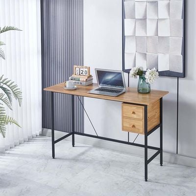 Herald Study Desk with 2 Drawers - Light Oak/Black - With 2-Year Warranty