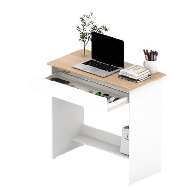 Algeira Office Desk with Drawer & Shelf - White/Oak - With 2-Year Warranty