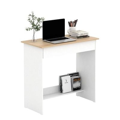 Algeira Office Desk with Drawer & Shelf - White/Oak - With 2-Year Warranty