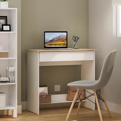 Algeira Office Desk with Drawer & Shelf - White/Oak - With 2-Year Warranty