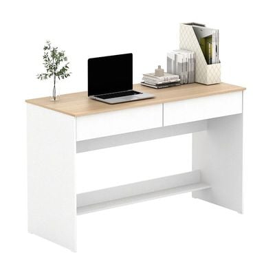 Algeira Office Desk with 2 Drawers & Shelf - White/Oak - With 2-Year Warranty