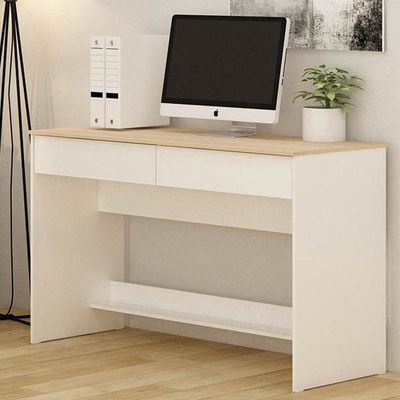 Algeira Office Desk with 2 Drawers & Shelf - White/Oak - With 2-Year Warranty