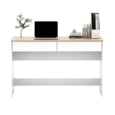 Algeira Office Desk with 2 Drawers & Shelf - White/Oak - With 2-Year Warranty