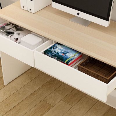 Algeira Office Desk with 2 Drawers & Shelf - White/Oak - With 2-Year Warranty