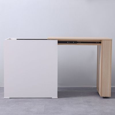 Barbados Extendable Desk with Side Shelves - White/Oak - With 2-Year Warranty