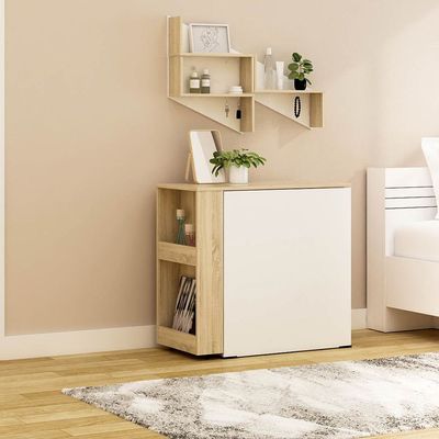 Barbados Extendable Desk with Side Shelves - White/Oak - With 2-Year Warranty